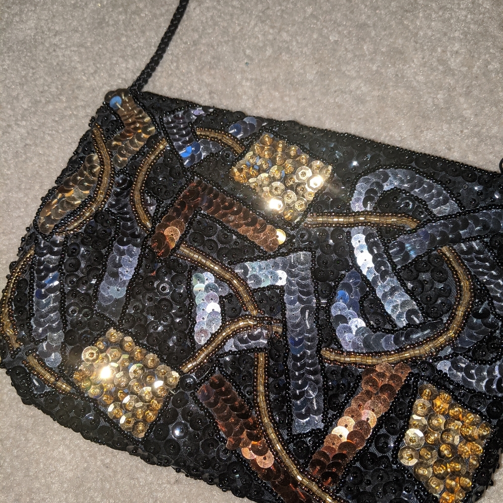 Black, silver, gold sequin mini purse - Picture 6 of 7